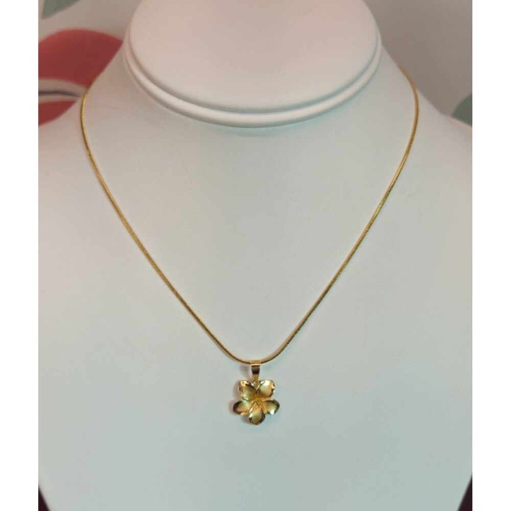 14K Solid Yellow Gold  Hawaiian Plumeria Flower Pendant